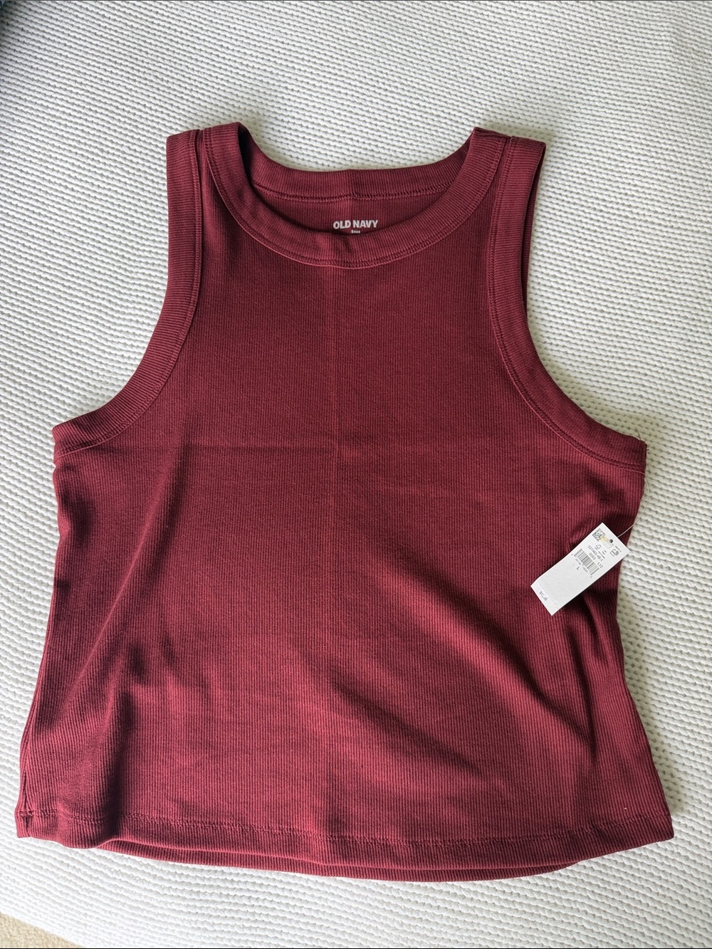 NWT Old Navy Women's Sleeveless Snug Rib High Neck Cropped Burgundy Tank